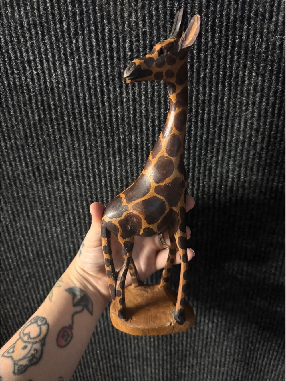 Hand Carved Wooden Giraffe Figurine